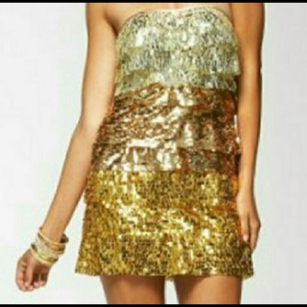 Bebe gold ombré mini dress